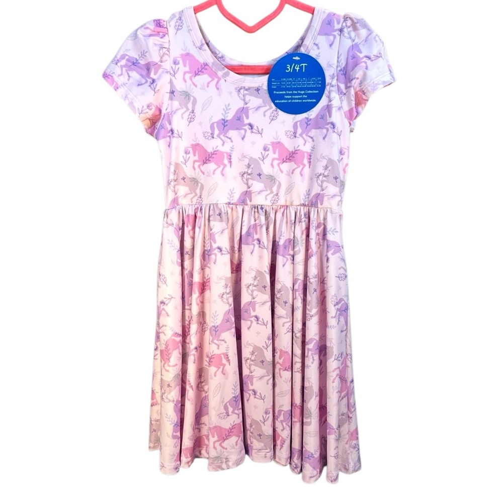 Twirl Dress Unicorns Purple Pink Size 3/4 Pockets New